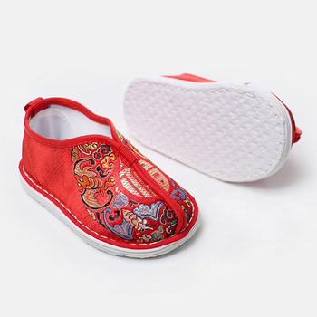 Pantofi Hanfu pentru copii, lucrate manual, talpă cu mai multe straturi, suprafața din mătase, stil etnic, model Cele Cinci Binecuvântări, pentru copii 1-3 ani