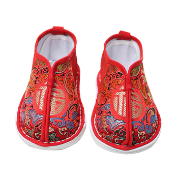 Pantofi Hanfu pentru copii, lucrate manual, talpă cu mai multe straturi, suprafața din mătase, stil etnic, model Cele Cinci Binecuvântări, pentru copii 1-3 ani