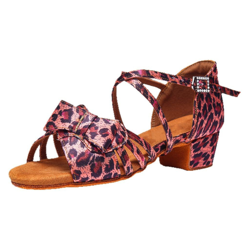 Leopard uzorak latino plesne cipele za djevojčice, visoki pet, mekani potplat, svilen gornji dio, cipele za plesnu vježbu