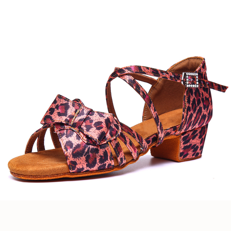 Leopard uzorak latino plesne cipele za djevojčice, visoki pet, mekani potplat, svilen gornji dio, cipele za plesnu vježbu