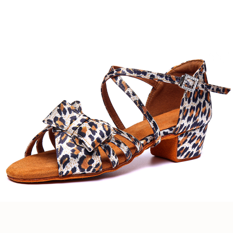 Leopard uzorak latino plesne cipele za djevojčice, visoki pet, mekani potplat, svilen gornji dio, cipele za plesnu vježbu