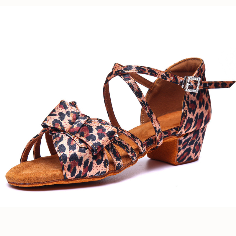 Leopard uzorak latino plesne cipele za djevojčice, visoki pet, mekani potplat, svilen gornji dio, cipele za plesnu vježbu