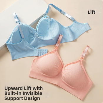 Σουτιέν θηλασμού χωρίς ραφές, με λεπτές μορφοποιημένες κούπες, αποσπώμενες κάψες, βασικό ύφασμα νάιλον 92%, επένδυση από σπάνξ έως 30%, πίσω κούμπωμα με τέσσερις σειρές αγκιστριών