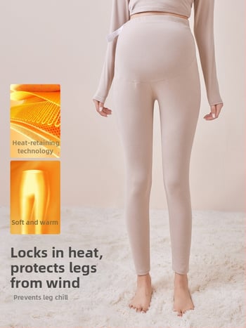 Παντελόνια εγκυμοσύνης με επένδυση φλίς, μακριά, μεσαίο πάχος, πολυεστέρας 80–90%, στήριξη κοιλιάς