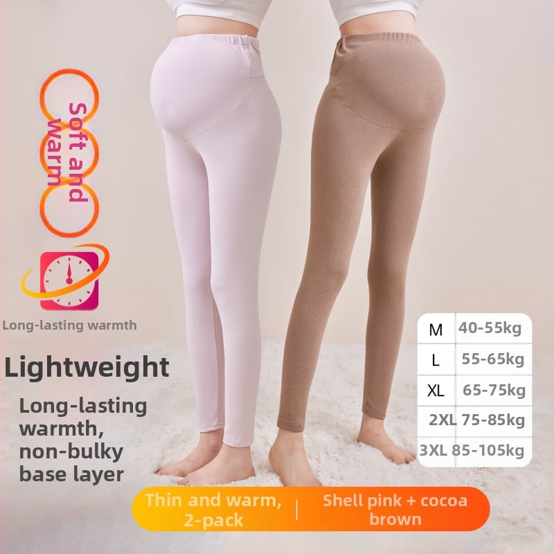 Παντελόνια εγκυμοσύνης με επένδυση φλίς, μακριά, μεσαίο πάχος, πολυεστέρας 80–90%, στήριξη κοιλιάς