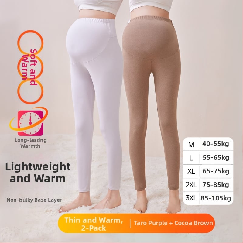 Παντελόνια εγκυμοσύνης με επένδυση φλίς, μακριά, μεσαίο πάχος, πολυεστέρας 80–90%, στήριξη κοιλιάς