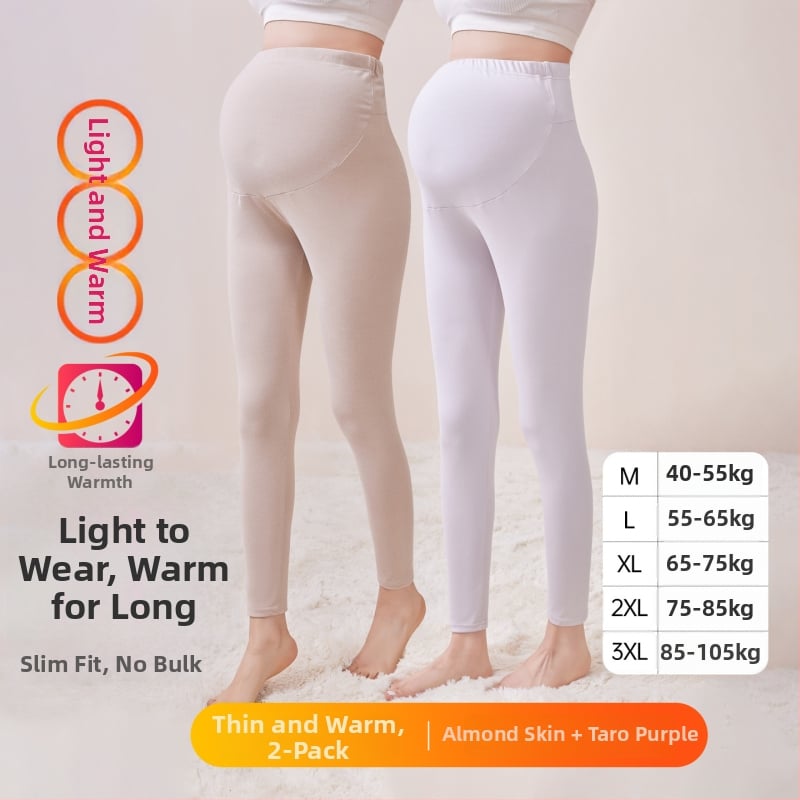 Παντελόνια εγκυμοσύνης με επένδυση φλίς, μακριά, μεσαίο πάχος, πολυεστέρας 80–90%, στήριξη κοιλιάς