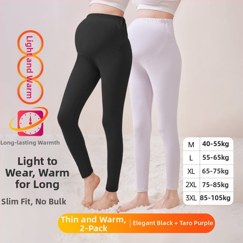 Παντελόνια εγκυμοσύνης με επένδυση φλίς, μακριά, μεσαίο πάχος, πολυεστέρας 80–90%, στήριξη κοιλιάς