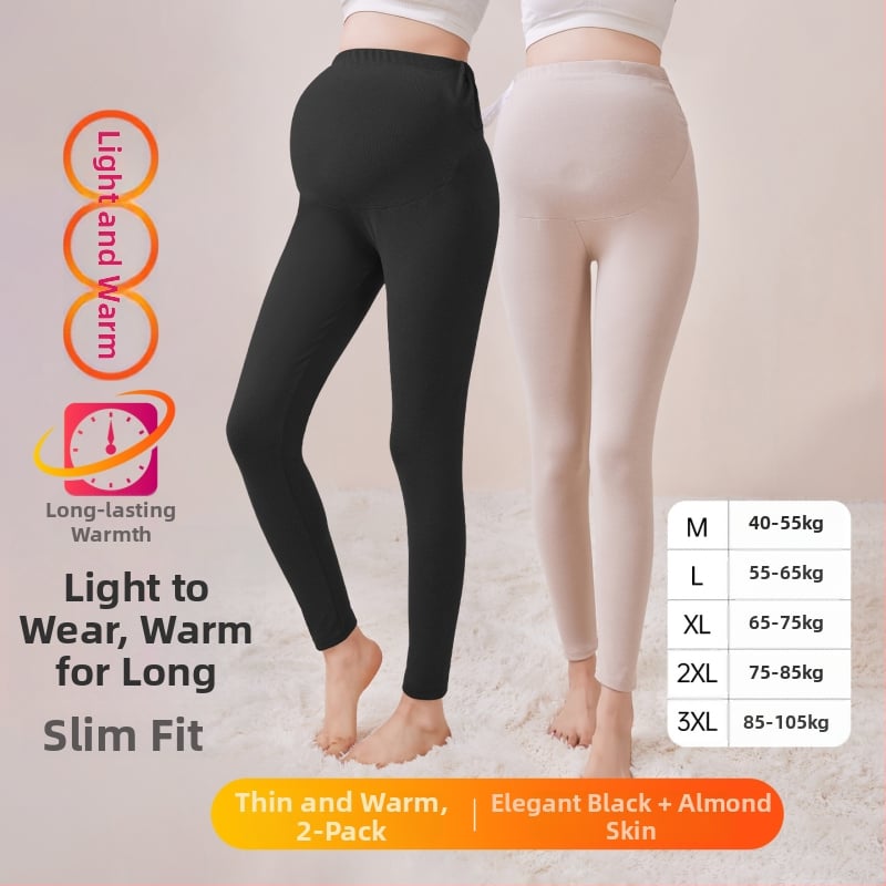 Παντελόνια εγκυμοσύνης με επένδυση φλίς, μακριά, μεσαίο πάχος, πολυεστέρας 80–90%, στήριξη κοιλιάς