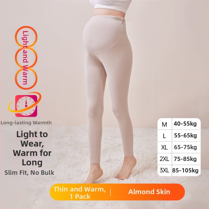 Παντελόνια εγκυμοσύνης με επένδυση φλίς, μακριά, μεσαίο πάχος, πολυεστέρας 80–90%, στήριξη κοιλιάς