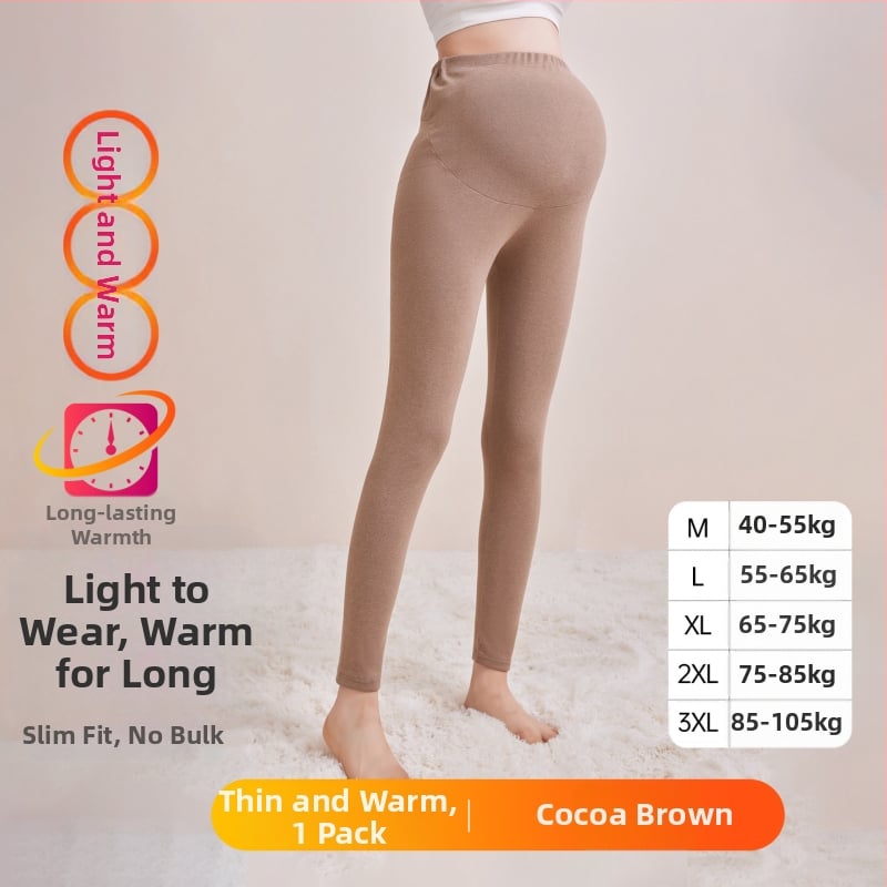 Παντελόνια εγκυμοσύνης με επένδυση φλίς, μακριά, μεσαίο πάχος, πολυεστέρας 80–90%, στήριξη κοιλιάς