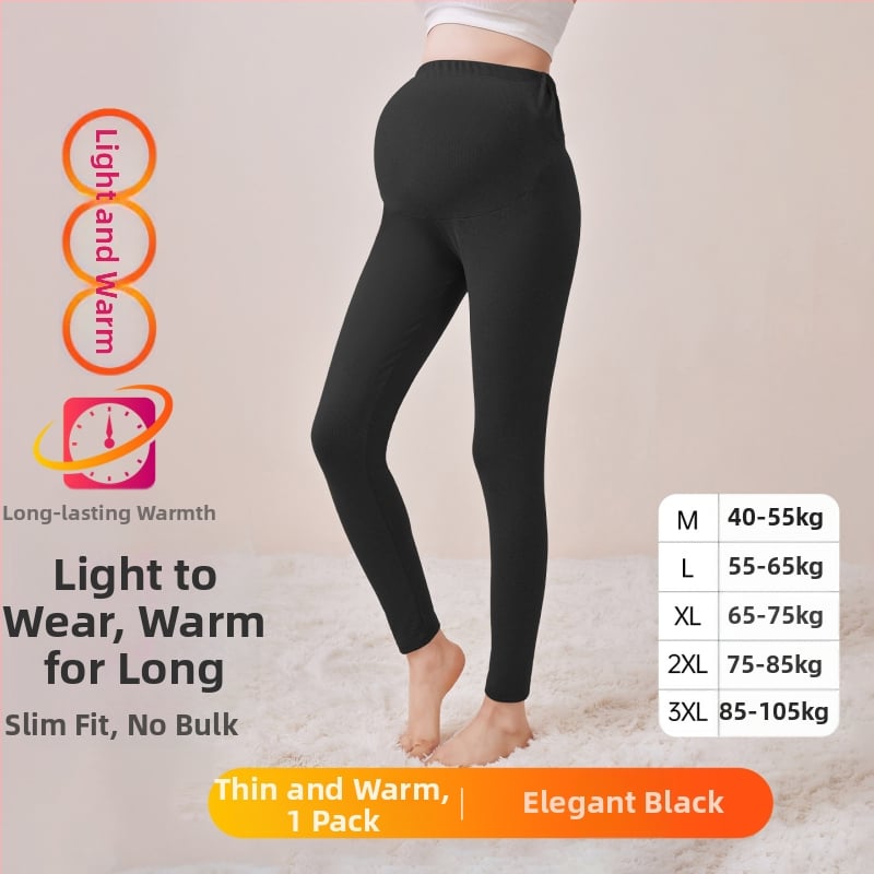 Παντελόνια εγκυμοσύνης με επένδυση φλίς, μακριά, μεσαίο πάχος, πολυεστέρας 80–90%, στήριξη κοιλιάς