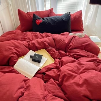 Set de patru piese – bumbac spălat, culoare solidă, vopsire reactiva, lavabil, greutate 800–1000 g, Ins-stil