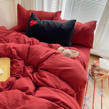 Set de patru piese – bumbac spălat, culoare solidă, vopsire reactiva, lavabil, greutate 800–1000 g, Ins-stil