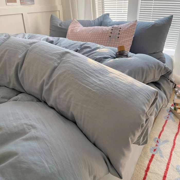 Set de patru piese – bumbac spălat, culoare solidă, vopsire reactiva, lavabil, greutate 800–1000 g, Ins-stil