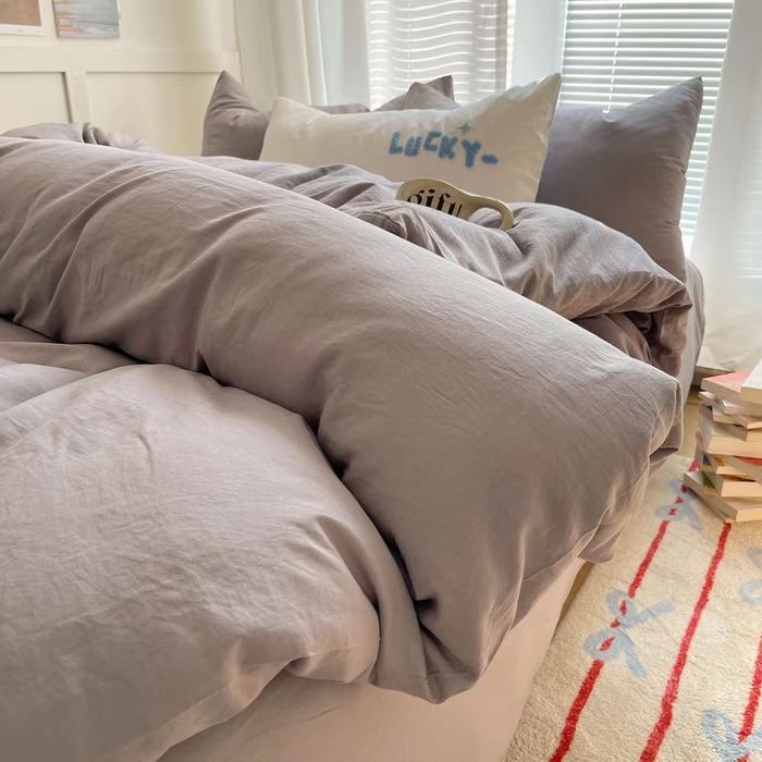 Set de patru piese – bumbac spălat, culoare solidă, vopsire reactiva, lavabil, greutate 800–1000 g, Ins-stil