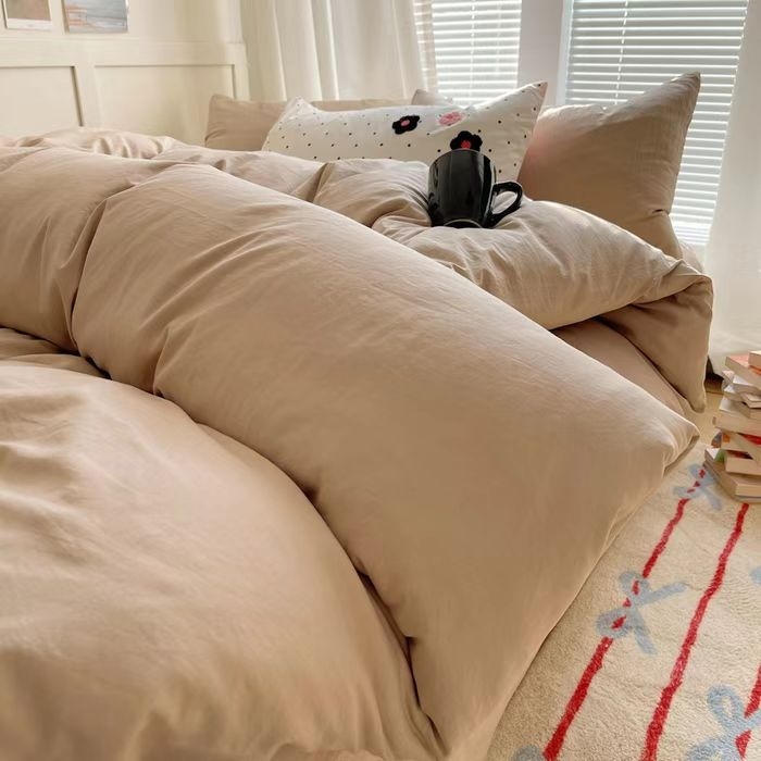 Set de patru piese – bumbac spălat, culoare solidă, vopsire reactiva, lavabil, greutate 800–1000 g, Ins-stil