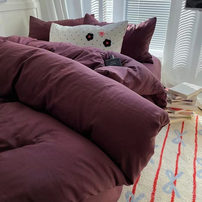 Set de patru piese – bumbac spălat, culoare solidă, vopsire reactiva, lavabil, greutate 800–1000 g, Ins-stil