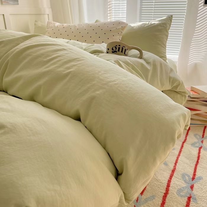 Set de patru piese – bumbac spălat, culoare solidă, vopsire reactiva, lavabil, greutate 800–1000 g, Ins-stil