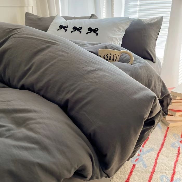 Set de patru piese – bumbac spălat, culoare solidă, vopsire reactiva, lavabil, greutate 800–1000 g, Ins-stil