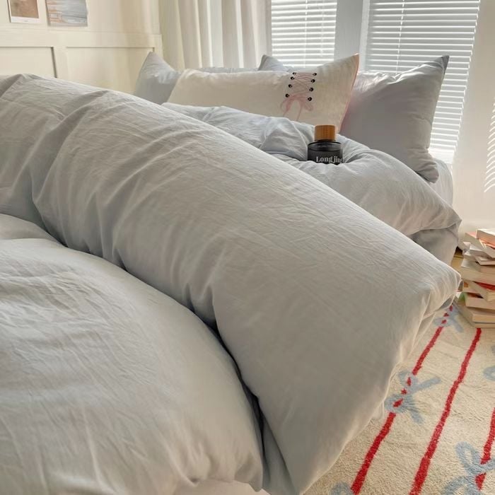 Set de patru piese – bumbac spălat, culoare solidă, vopsire reactiva, lavabil, greutate 800–1000 g, Ins-stil