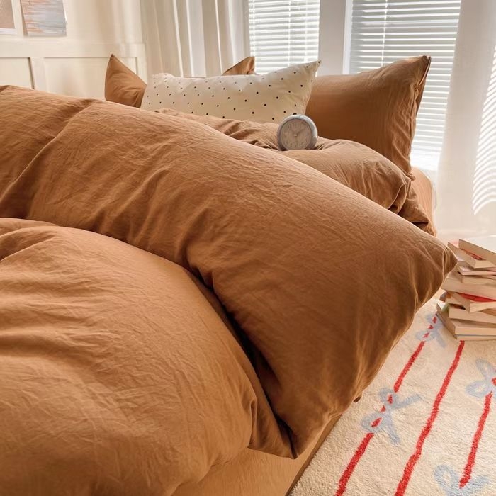 Set de patru piese – bumbac spălat, culoare solidă, vopsire reactiva, lavabil, greutate 800–1000 g, Ins-stil