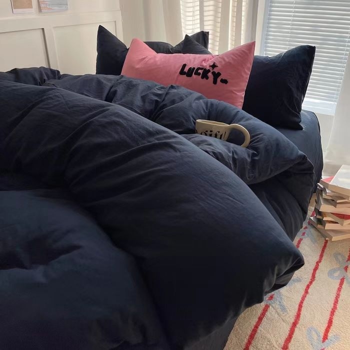 Set de patru piese – bumbac spălat, culoare solidă, vopsire reactiva, lavabil, greutate 800–1000 g, Ins-stil