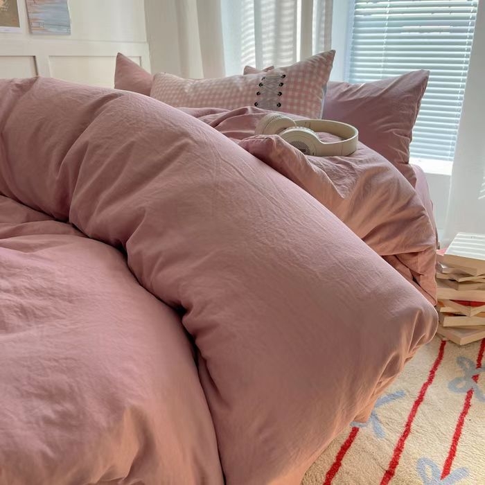 Set de patru piese – bumbac spălat, culoare solidă, vopsire reactiva, lavabil, greutate 800–1000 g, Ins-stil