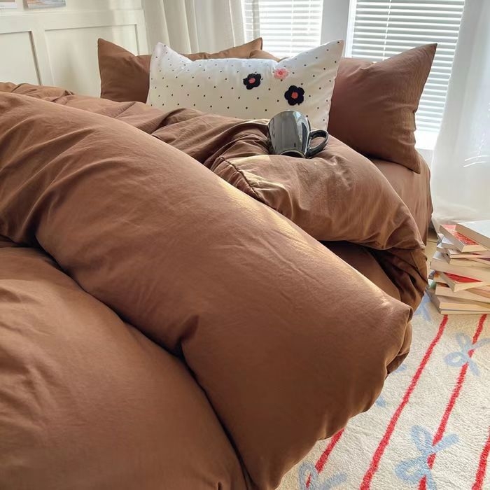 Set de patru piese – bumbac spălat, culoare solidă, vopsire reactiva, lavabil, greutate 800–1000 g, Ins-stil