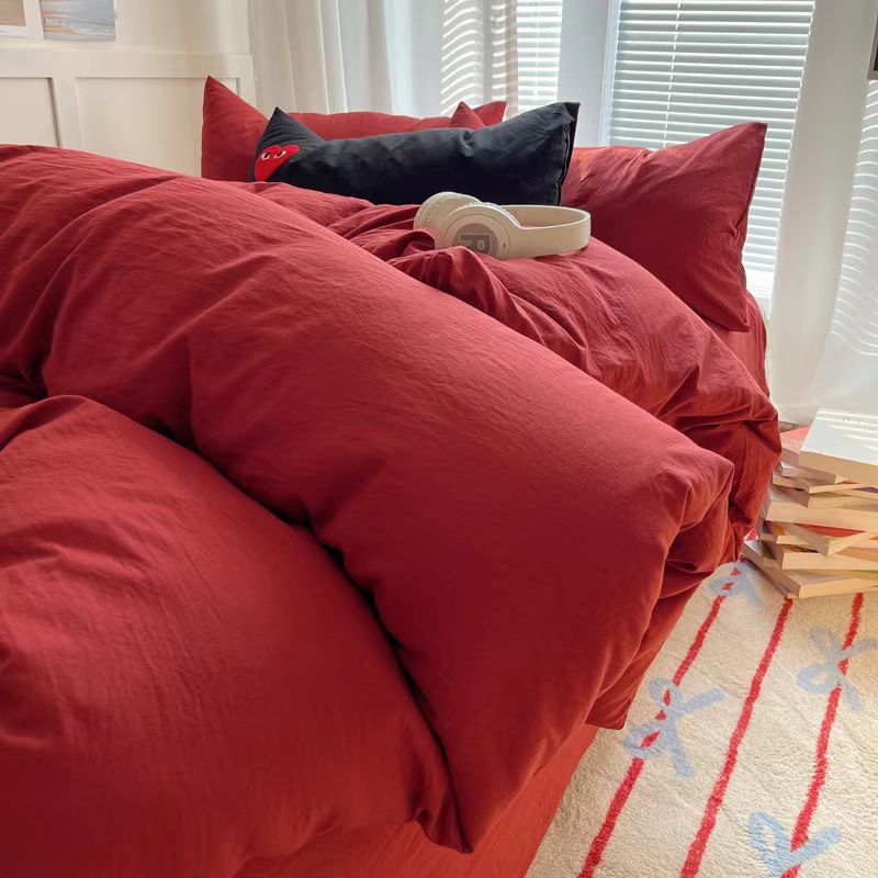 Set de patru piese – bumbac spălat, culoare solidă, vopsire reactiva, lavabil, greutate 800–1000 g, Ins-stil