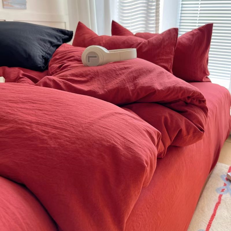 Set de patru piese – bumbac spălat, culoare solidă, vopsire reactiva, lavabil, greutate 800–1000 g, Ins-stil