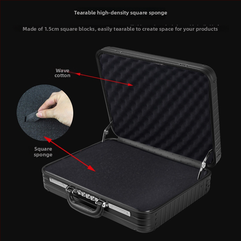 Casetă pentru documente de afaceri din metal, model cu dungi, căptușeală din poliester, impermeabil, anti-furt (stil: elită de afaceri)