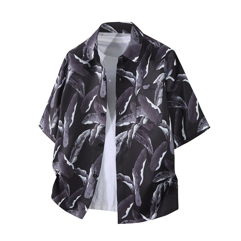 Πουκάμισο με μοτίβο λουλουδιών σε σπασμένα σχέδια, τετράγωνος γιακάς, κοντά μανίκια, αναπνεόμενη ύφανση, χωρίς σιδέρωμα