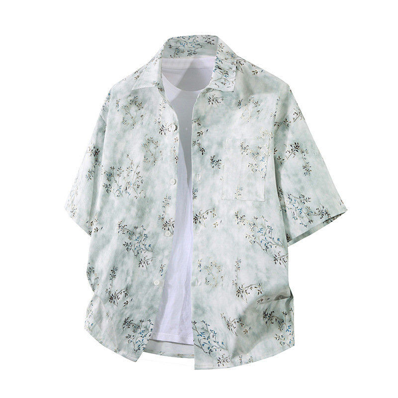 Πουκάμισο με μοτίβο λουλουδιών σε σπασμένα σχέδια, τετράγωνος γιακάς, κοντά μανίκια, αναπνεόμενη ύφανση, χωρίς σιδέρωμα