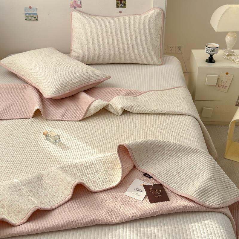 Cuvertură de pat quilted din bumbac pur, set de trei piese, stil Ins, model floral