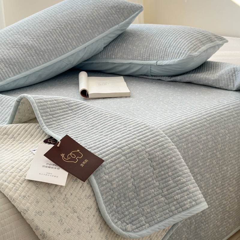 Cuvertură de pat quilted din bumbac pur, set de trei piese, stil Ins, model floral