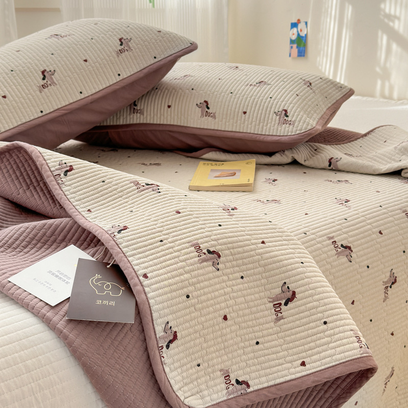 Cuvertură de pat quilted din bumbac pur, set de trei piese, stil Ins, model floral