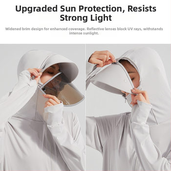 Външна ветровка UPF50+ с сваляща се козирка и слънчеви лещи, дишащ Ice Silk