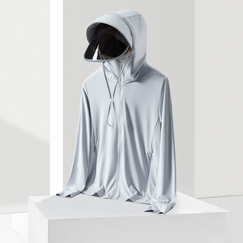 Външна ветровка UPF50+ с сваляща се козирка и слънчеви лещи, дишащ Ice Silk