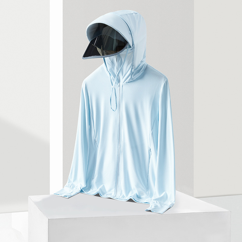 Външна ветровка UPF50+ с сваляща се козирка и слънчеви лещи, дишащ Ice Silk