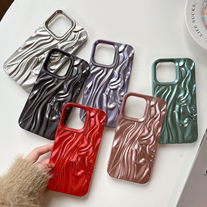 Kućište za iPhone s trodimenzionalnim svilenim plisiranim uzorkom, elektroplatinski završni sloj, TPU materijal, otpornost na pad, kompatibilno s iPhone 11-14 Pro/Pro Max, prilagodljivo