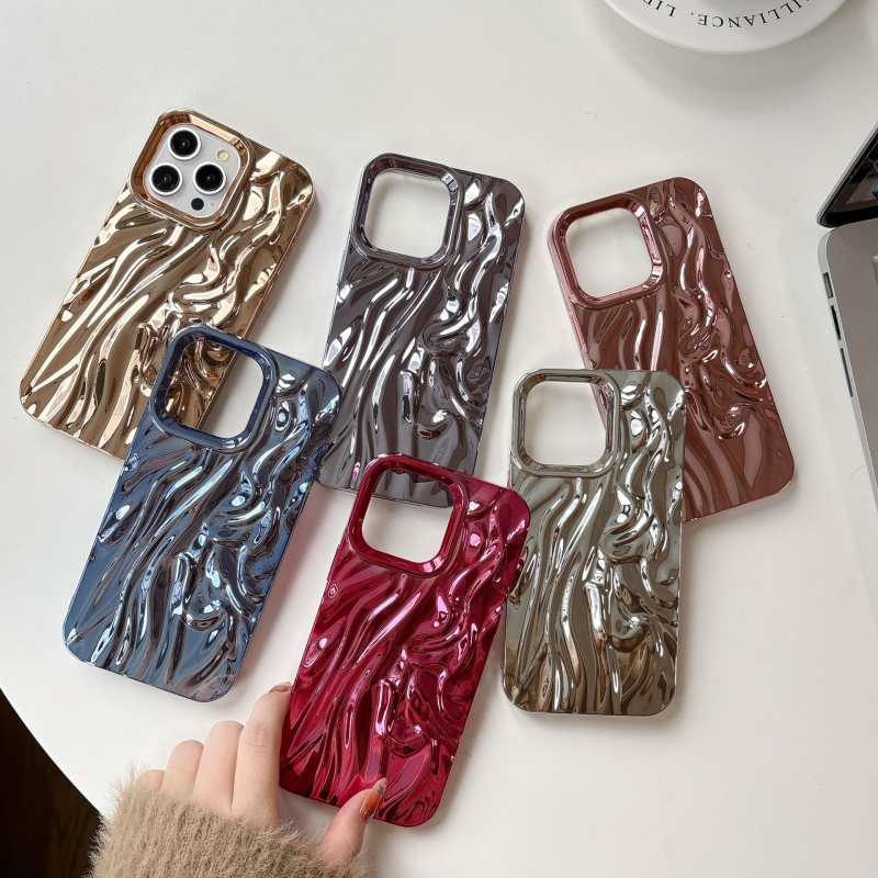 Kućište za iPhone s trodimenzionalnim svilenim plisiranim uzorkom, elektroplatinski završni sloj, TPU materijal, otpornost na pad, kompatibilno s iPhone 11-14 Pro/Pro Max, prilagodljivo