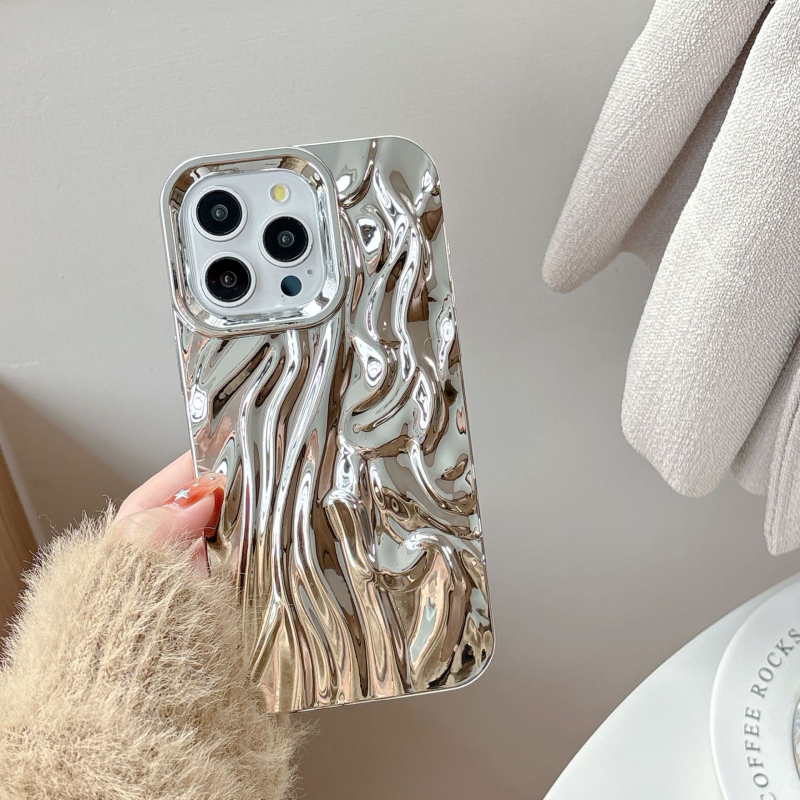 Kućište za iPhone s trodimenzionalnim svilenim plisiranim uzorkom, elektroplatinski završni sloj, TPU materijal, otpornost na pad, kompatibilno s iPhone 11-14 Pro/Pro Max, prilagodljivo