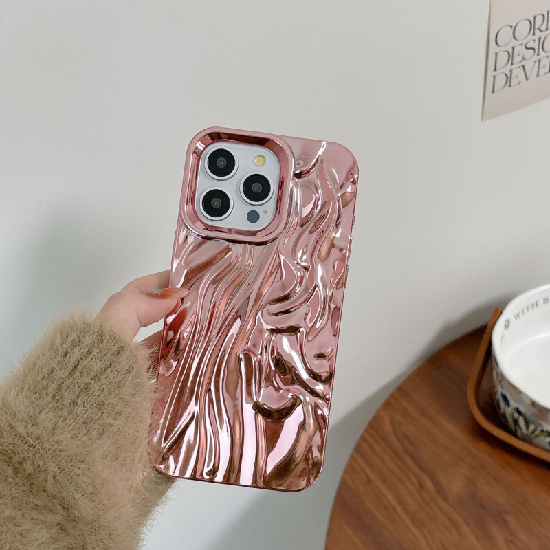 Kućište za iPhone s trodimenzionalnim svilenim plisiranim uzorkom, elektroplatinski završni sloj, TPU materijal, otpornost na pad, kompatibilno s iPhone 11-14 Pro/Pro Max, prilagodljivo