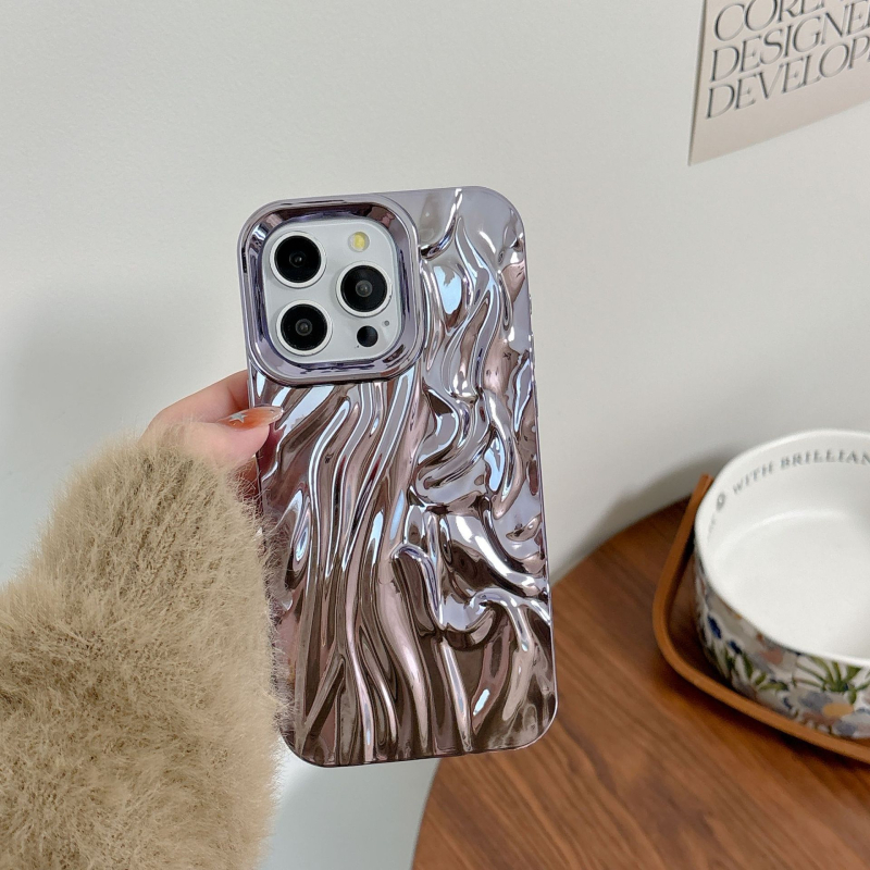 Kućište za iPhone s trodimenzionalnim svilenim plisiranim uzorkom, elektroplatinski završni sloj, TPU materijal, otpornost na pad, kompatibilno s iPhone 11-14 Pro/Pro Max, prilagodljivo