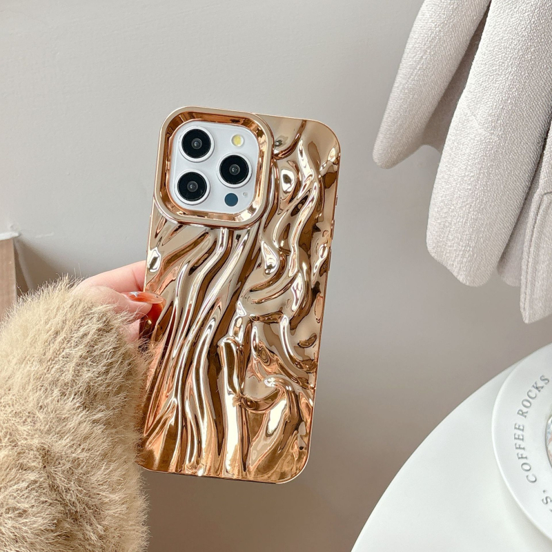 Kućište za iPhone s trodimenzionalnim svilenim plisiranim uzorkom, elektroplatinski završni sloj, TPU materijal, otpornost na pad, kompatibilno s iPhone 11-14 Pro/Pro Max, prilagodljivo