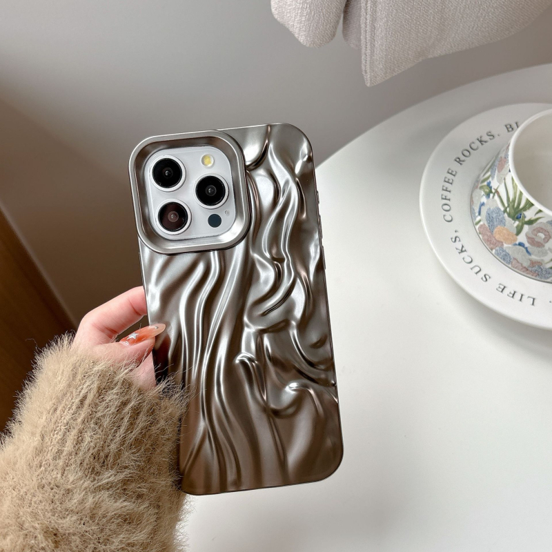 Kućište za iPhone s trodimenzionalnim svilenim plisiranim uzorkom, elektroplatinski završni sloj, TPU materijal, otpornost na pad, kompatibilno s iPhone 11-14 Pro/Pro Max, prilagodljivo