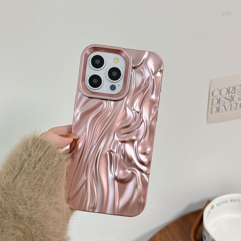 Kućište za iPhone s trodimenzionalnim svilenim plisiranim uzorkom, elektroplatinski završni sloj, TPU materijal, otpornost na pad, kompatibilno s iPhone 11-14 Pro/Pro Max, prilagodljivo