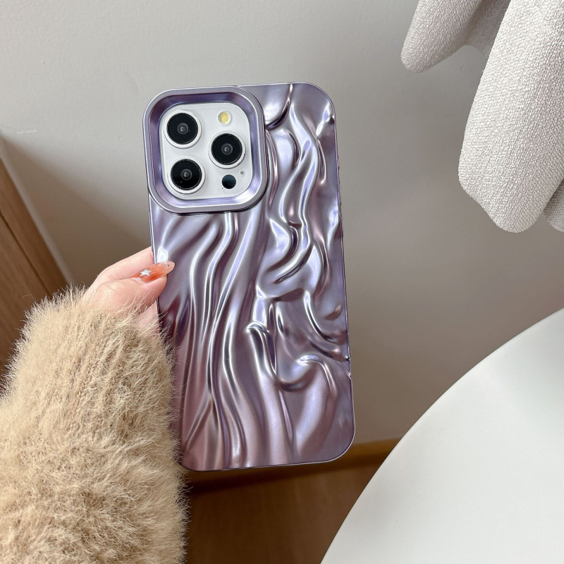 Kućište za iPhone s trodimenzionalnim svilenim plisiranim uzorkom, elektroplatinski završni sloj, TPU materijal, otpornost na pad, kompatibilno s iPhone 11-14 Pro/Pro Max, prilagodljivo