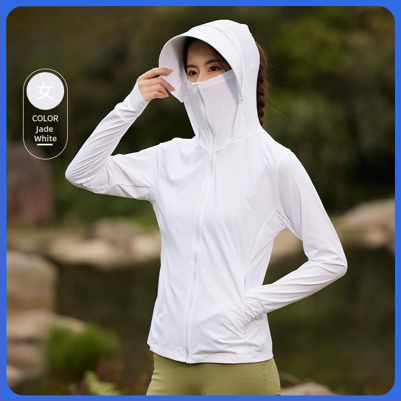 Îmbrăcăminte UV pentru femei din nailon Ice Silk - UPF50+, mâneci lungi, respirabilă, cu margine de pălărie, 80-90% nailon, <30% spandex, primăvara 2025